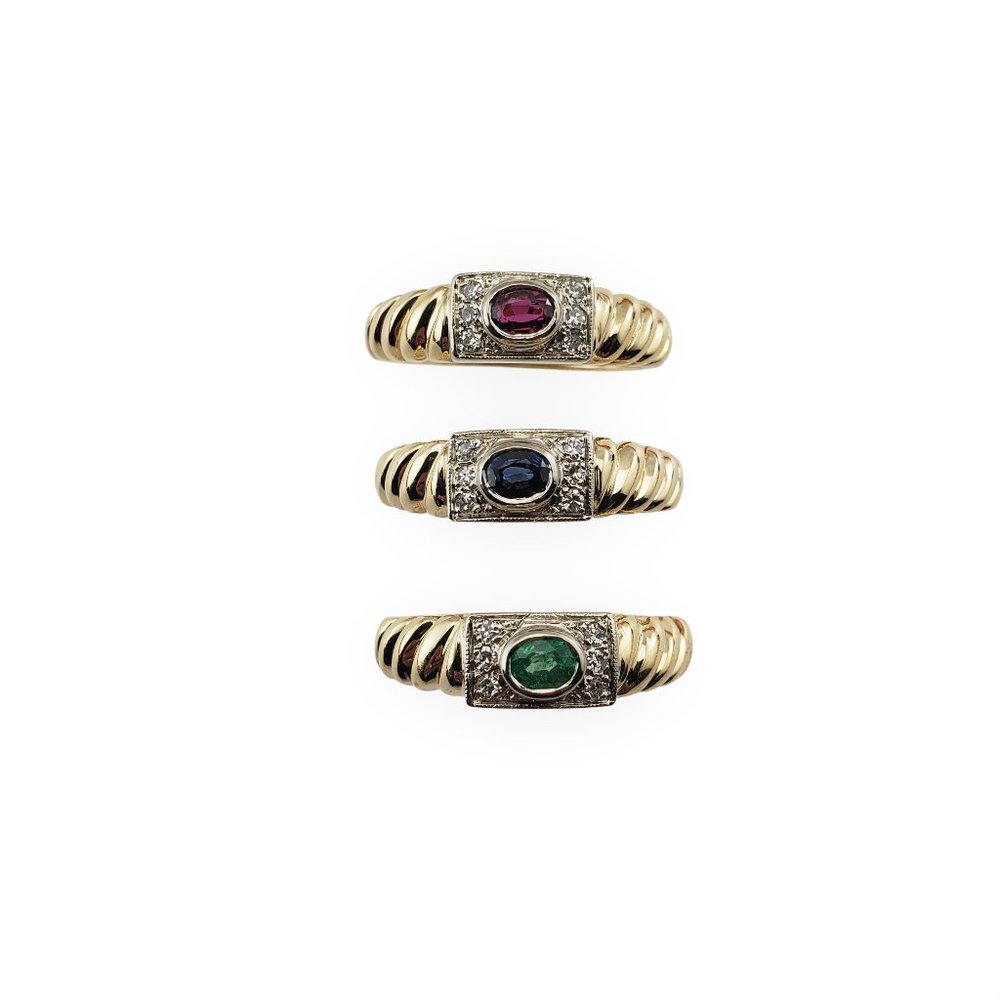 Vintage Set Of 3 Sapphire/Ruby/Emerald And Diamon… - image 1